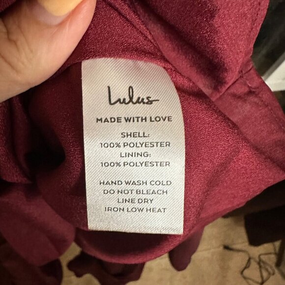 Lulus‎ Dress Wrapped in Love Burgundy Satin Faux Wrap Angel Sleeves & Belt XS - Picture 9 of 9